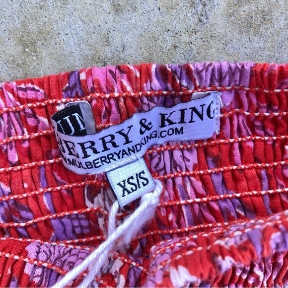 Mulberry & King Smocked Mini Dress Tiered Babydoll Poppy Lilac Floral Print XS/S - Picture 5 of 6